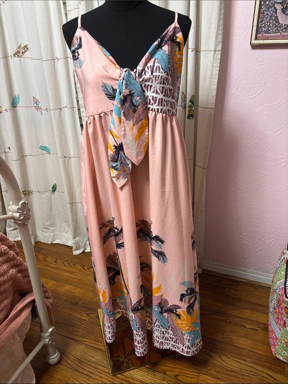 Nordstrom Pink Tropical Tie-Front Maxi Dress